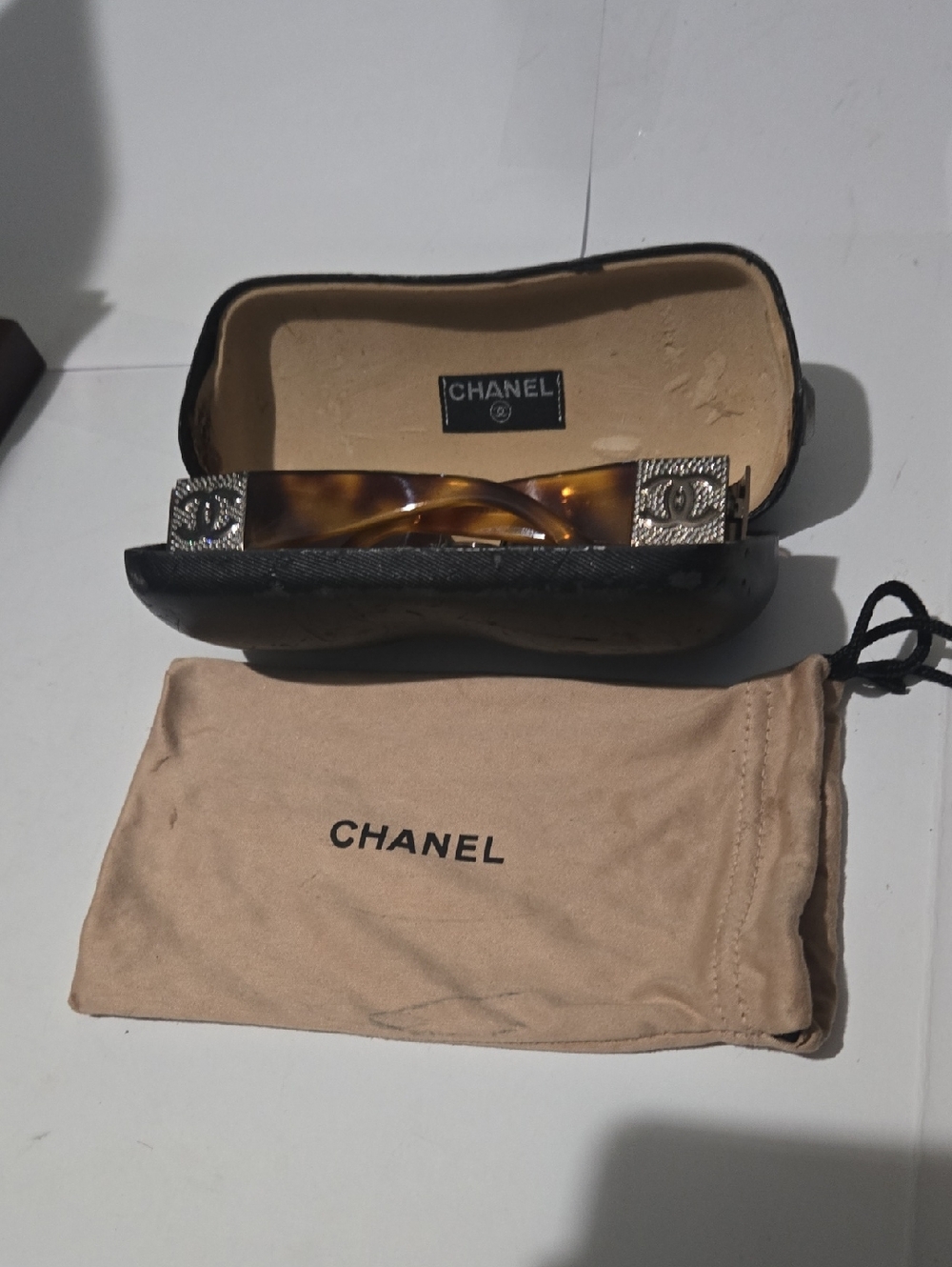 CHANEL Tortoiseshell Resin Barrette with Silver CC Accents